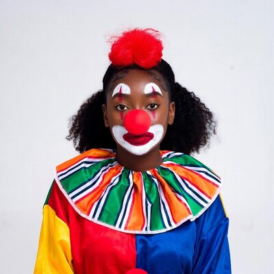 Black girl in clown costume