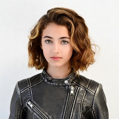 Teen girl in black leather jacket