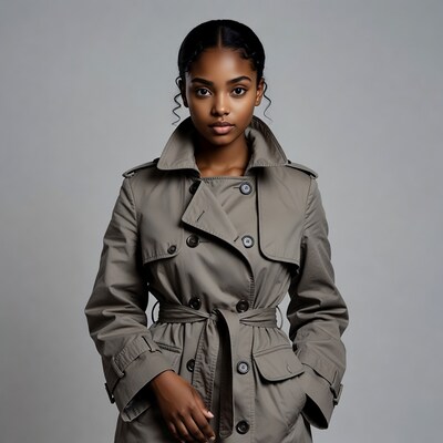 African-American woman in trench coat