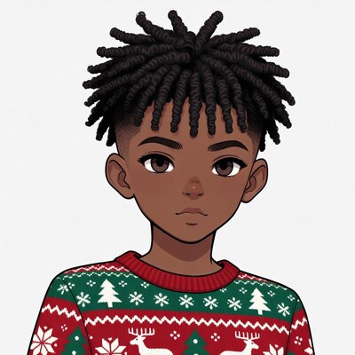 African-American boy in Christmas sweater