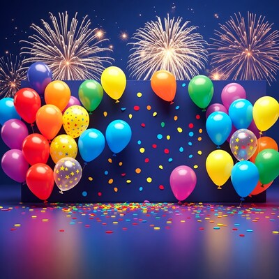 Colorful Balloons Fireworks Celebration Background