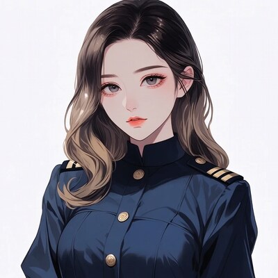 Asian woman in navy uniform