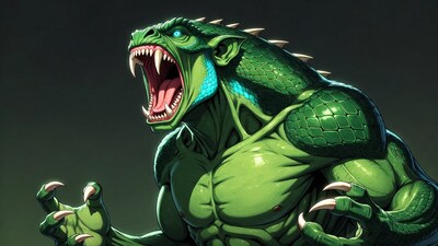 Roaring Green Lizard Monster Illustration