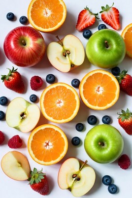 Fresh Mixed Fruits on White Background
