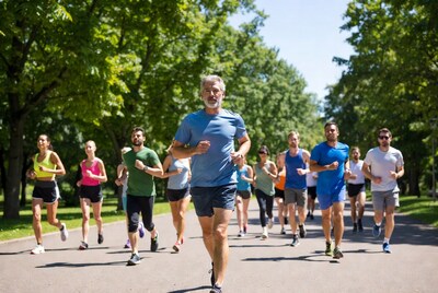 Group of runners jogging in park