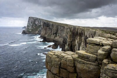 Dramatic Sea Cliffs Under Stormy Skies