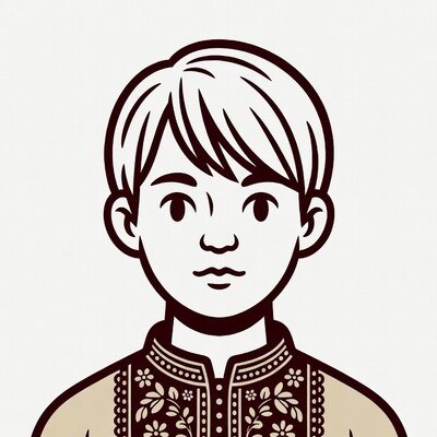 Asian boy in embroidered shirt illustration