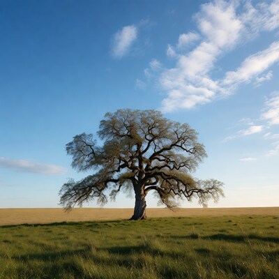 Lone tree in green field