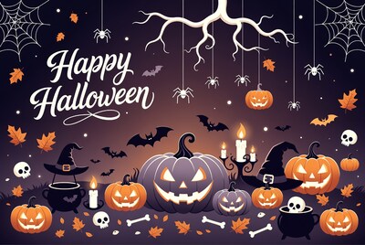 Happy Halloween Illustration with Pumpkins