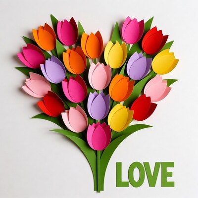 Paper Tulips Heart with LOVE