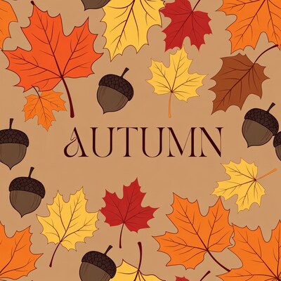 Autumn Leaves Acorns Illustration