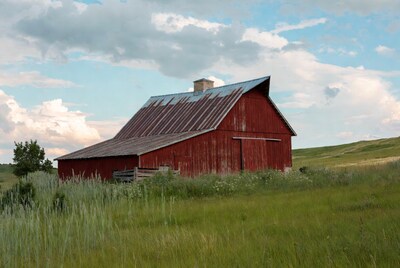 Red Barn in Grassy Field