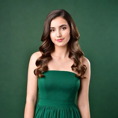 Woman in green strapless dress