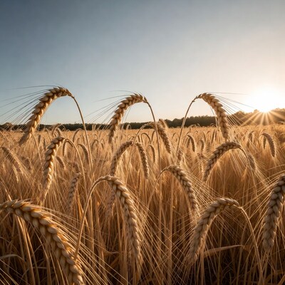 Golden wheat field at sunset
