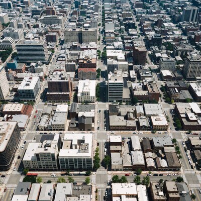 Aerial view of urban city skyline