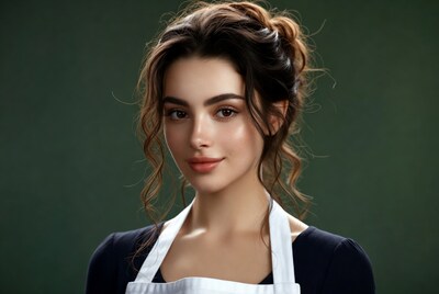 Beautiful woman in white apron