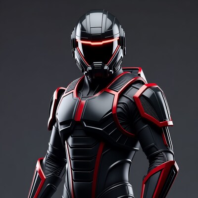 Futuristic Black Red Armored Soldier