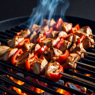 Chicken and Pepper Skewers Grilling