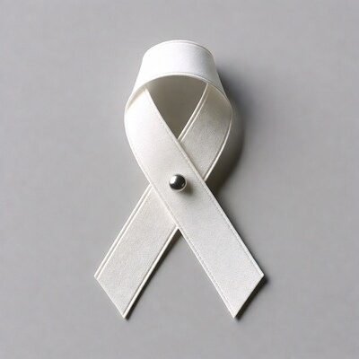 White Awareness Ribbon on Gray Background