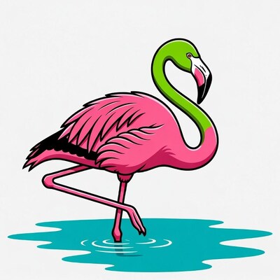 Pink Flamingo Standing in Water