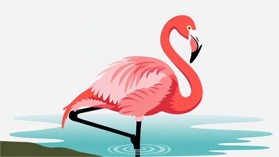 Pink Flamingo Standing in Water
