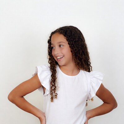 Smiling biracial girl hands on hips