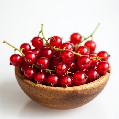 Red Currants in Wooden Bowl