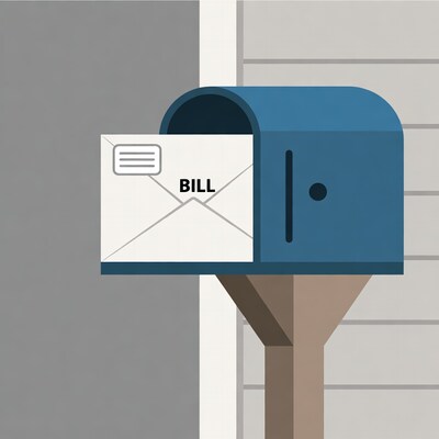 Blue Mailbox with Bill Envelope