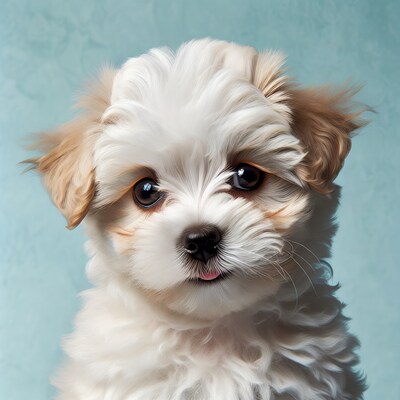 Cute fluffy white Shih Tzu puppy