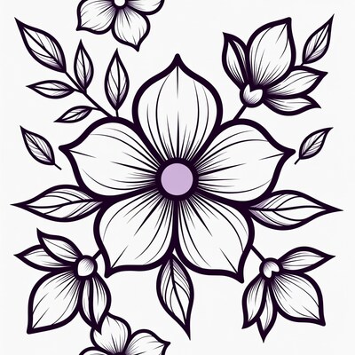 Line Art Flowers with Leaves
