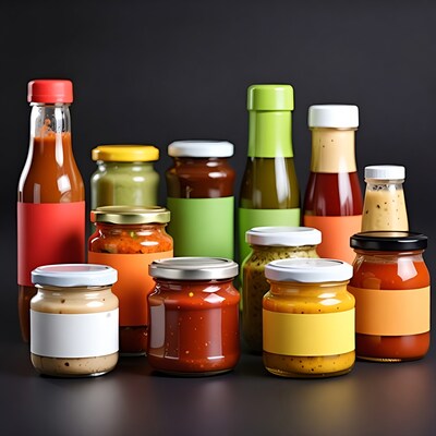 Assortment of Condiment Jars and Bottles