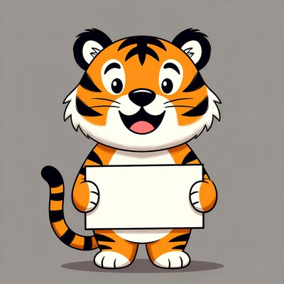 Cartoon tiger holding blank sign