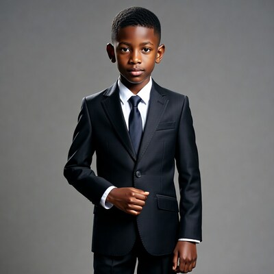Young African-American boy in black suit