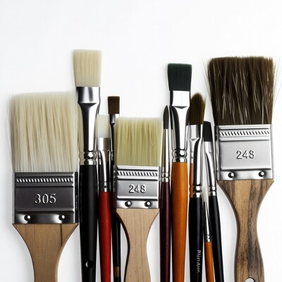 Assorted Paintbrushes on White Background