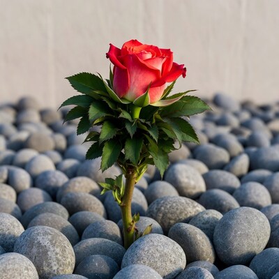 Red Rose on Gray Pebbles