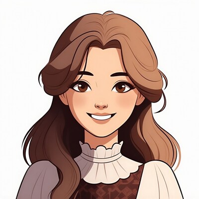 Smiling woman in Victorian dress illustration