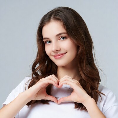 Girl making heart shape with hands