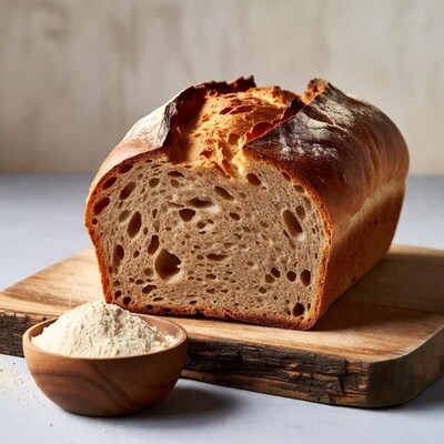Sliced Artisan Bread with Flour Bowl