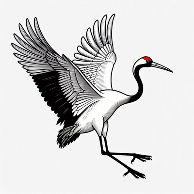 Red-crowned Crane with Wings Spread