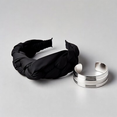 Black Knotted Headband and Silver Cuff Bracelet