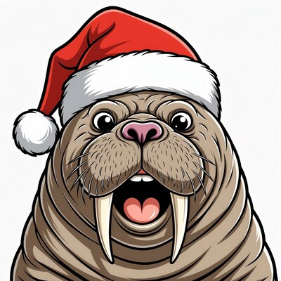 Walrus Wearing Santa Hat