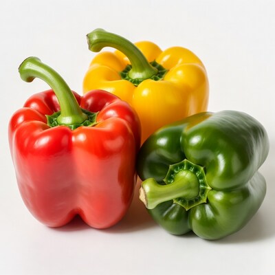 Colorful bell peppers on white background