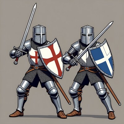 Two Knights with Swords and Shields