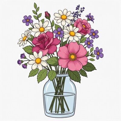 Colorful Flower Bouquet in Glass Jar