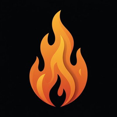 Orange Flame Icon on Black