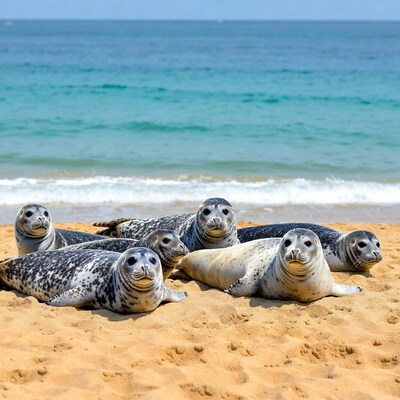 Group of seals on beach