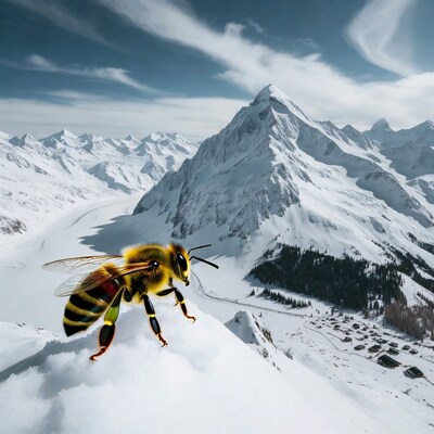Bee on snowy mountain peak