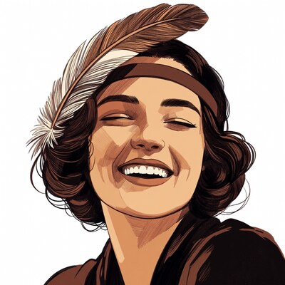 Smiling woman with feather headdress