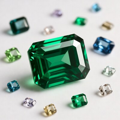 Large Emerald Surrounded by Colored Gems