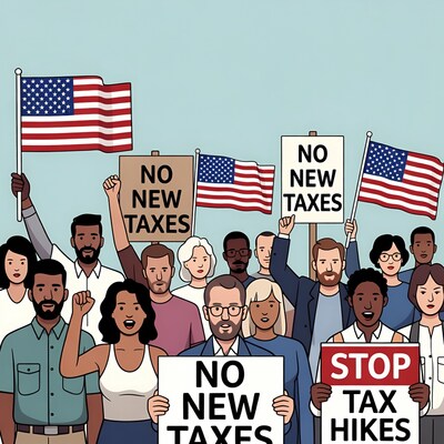 Diverse crowd protesting new taxes